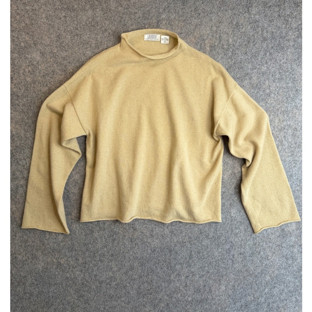 Vintage 90s I Magnin Cashmere Sweater Womens S Tan Mock Roll Neck Knit Old Money